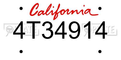 4T34914 California License Plate