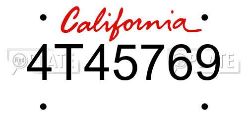 4T45769 California License Plate