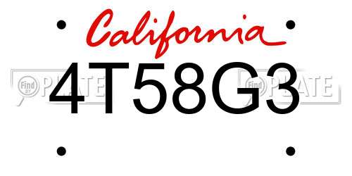 4T58G3 California License Plate