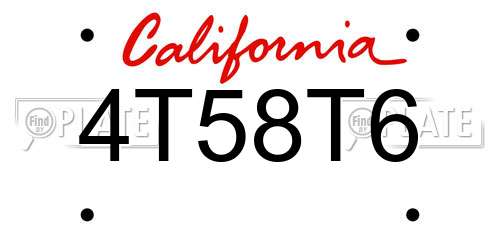 4T58T6 California License Plate