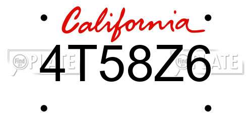 4T58Z6 California License Plate