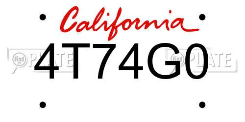 4T74G0 California License Plate