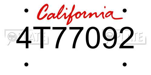 4T77092 California License Plate