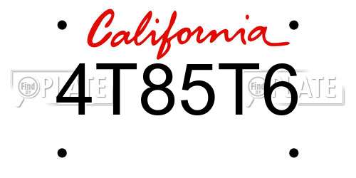 4T85T6 California License Plate