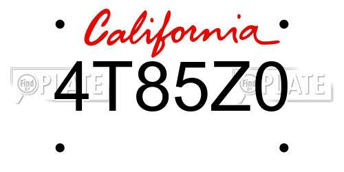 4T85Z0 California License Plate