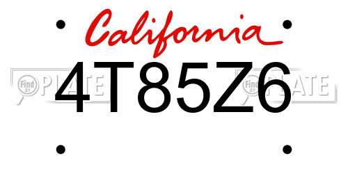 4T85Z6 California License Plate