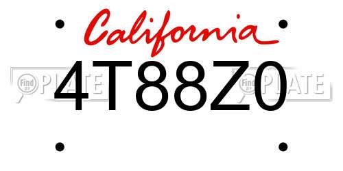 4T88Z0 California License Plate