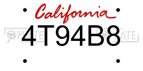 4T94B8 California License Plate