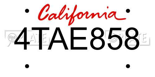 4TAE858 California License Plate