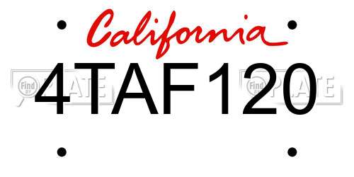 4TAF120 California License Plate