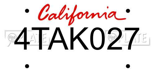4TAK027 California License Plate