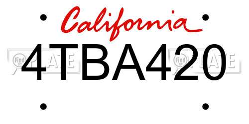 4TBA420 California License Plate