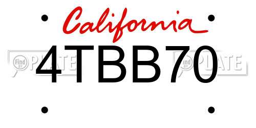 4TBB70 California License Plate