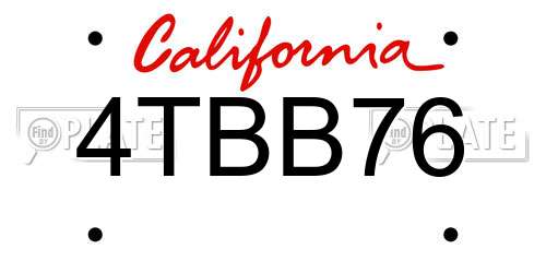 4TBB76 California License Plate