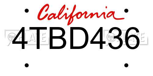 4TBD436 California License Plate