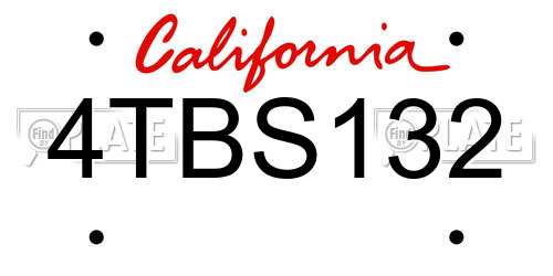 4TBS132 California License Plate