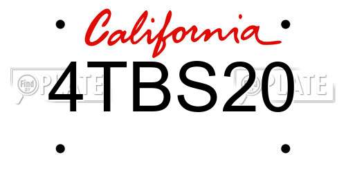 4TBS20 California License Plate