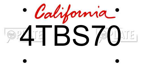 4TBS70 California License Plate