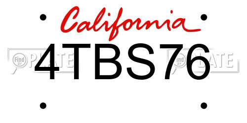 4TBS76 California License Plate