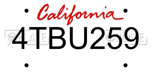 4TBU259 California License Plate