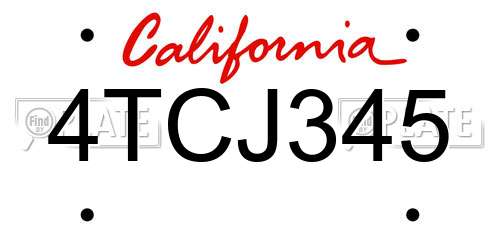 4TCJ345 California License Plate