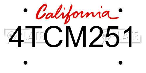 4TCM251 California License Plate