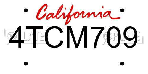 4TCM709 California License Plate