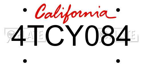 4TCY084 California License Plate