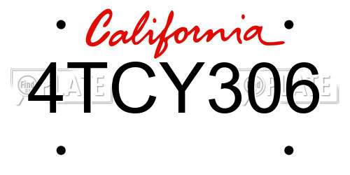 4TCY306 California License Plate