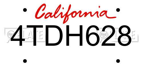 4TDH628 California License Plate