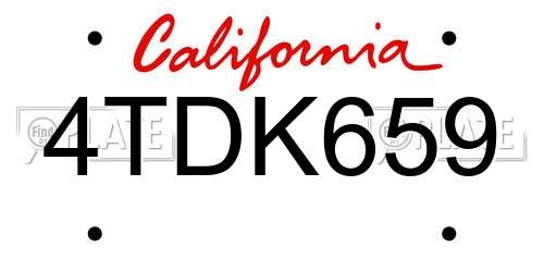 4TDK659 California License Plate