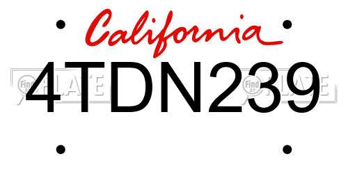 4TDN239 California License Plate