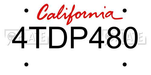 4TDP480 California License Plate