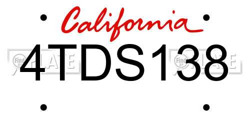 4TDS138 California License Plate