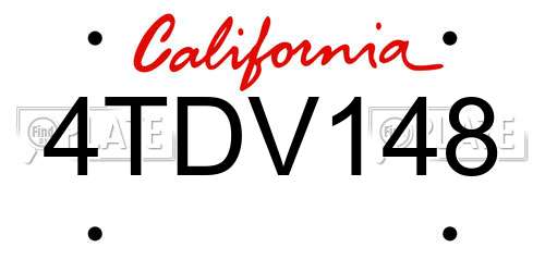 4TDV148 California License Plate