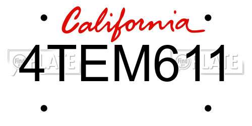 4TEM611 California License Plate