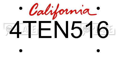 4TEN516 California License Plate