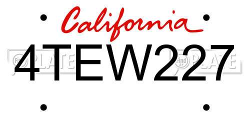 4TEW227 California License Plate