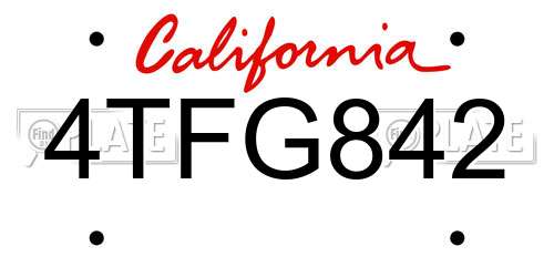 4TFG842 California License Plate