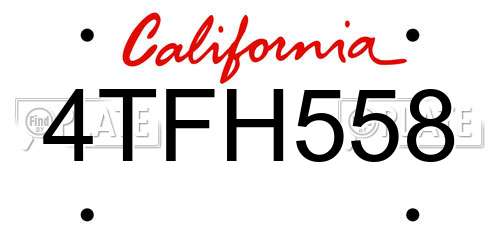 4TFH558 California License Plate