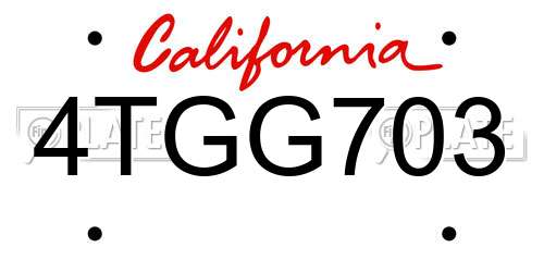 4TGG703 California License Plate