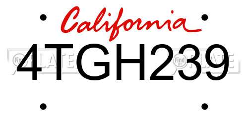 4TGH239 California License Plate