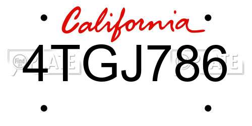 4TGJ786 California License Plate