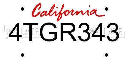 4TGR343 California License Plate