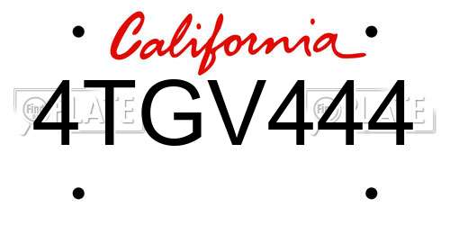 4TGV444 California License Plate
