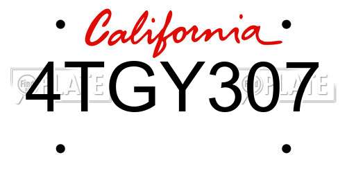 4TGY307 California License Plate
