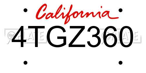 4TGZ360 California License Plate