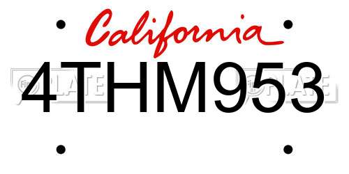 4THM953 California License Plate