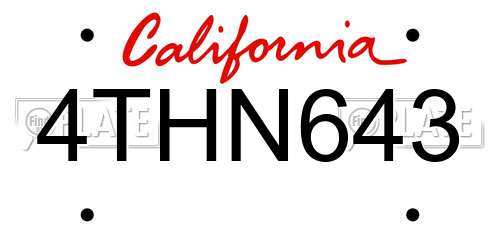 4THN643 California License Plate