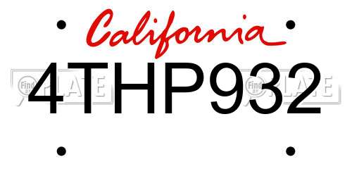 4THP932 California License Plate
